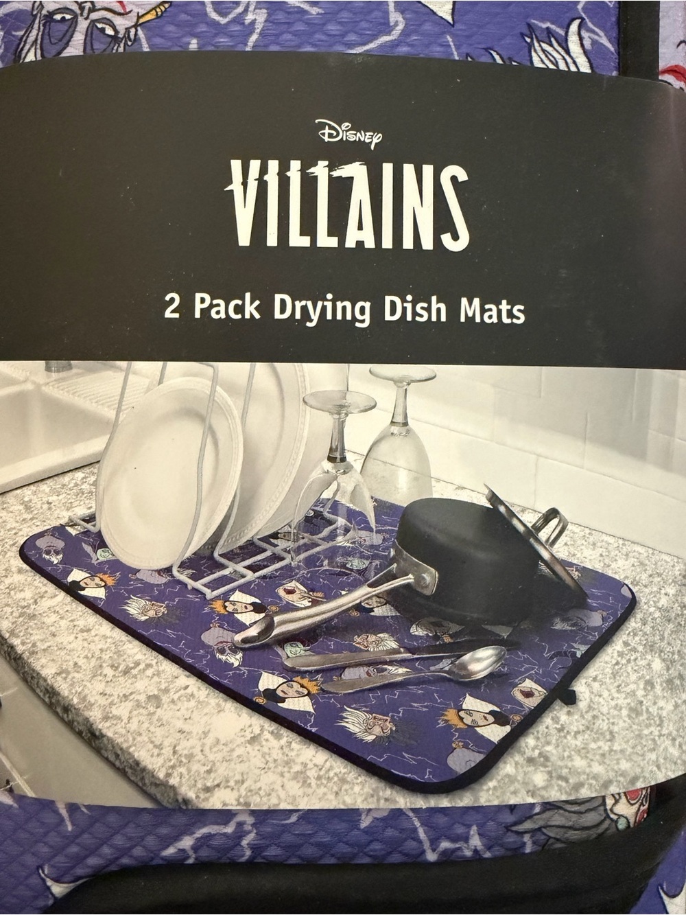 Disney Villains Purple 2-Pack Drying Dish Mats - Villains Pattern